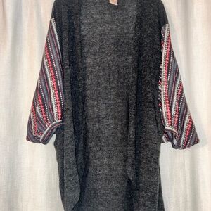 Flying Tomato Charcoal Cardigan with Striped Sleeves